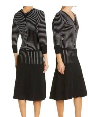 BOSS Hugo Boss sweater dress Fonika Stripe v neck black and white Small S